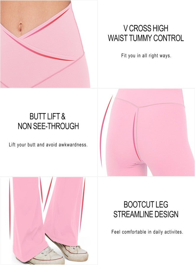 HEGALY Women's Flare Yoga Pants - Crossover Flare Leggings Buttery Soft High Waisted Workout Casual Bootcut Pants Bright Pink - Image 5